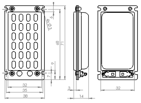 drawing & mounting du tweeter à ruban Radian Tweeter à ruban Radian LT2, 5 ohm, 30 x 71 mm