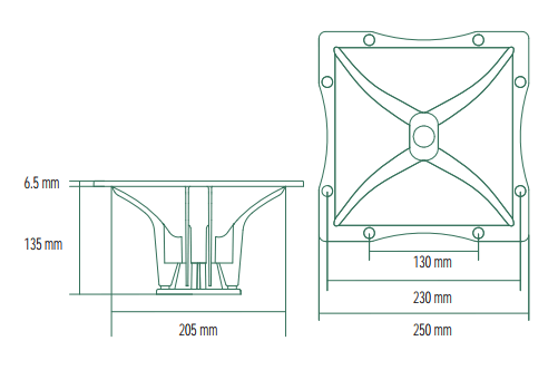 Image Dimensions & Montage pavillon RCF Pavillon RCF HF94 (90x40°), gorge 1.0 / 1.4 pouce, façade 250 x 250 mm