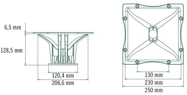 Image Dimensions & Montage pavillon RCF Pavillon RCF HF96 (90x60°), gorge 1.4 pouce, façade 250 x 250 mm