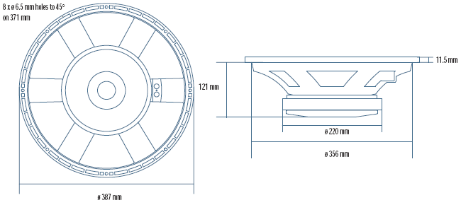 drawing & mounting du haut parleur à cône RCF Haut-parleur RCF L15/554K, 8 ohm, 38 cm