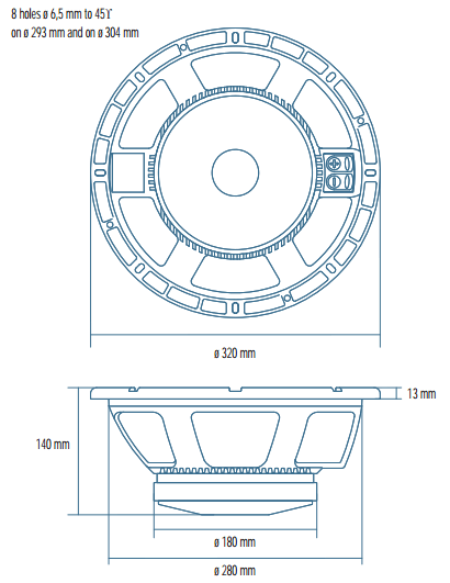 Image Drawing & Mounting haut parleur à cône RCF Haut-parleur RCF LF12G301, 8 ohm, 320 mm