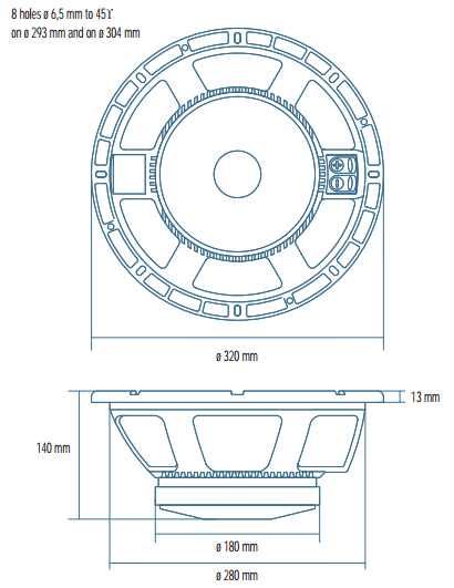 drawing & mounting du haut parleur à cône RCF Haut-parleur RCF LF12G301, 8 ohm, 320 mm