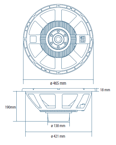 drawing & mounting du haut parleur à cône RCF Haut-parleur RCF LF18N405, 8 ohm, 465 mm