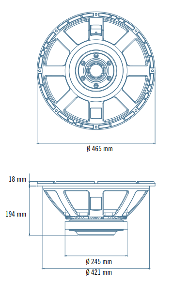 drawing & mounting du haut parleur à cône RCF Haut-parleur RCF LF18X451, 8 ohm, 465 mm