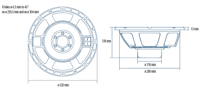Image Dimensions & Montage haut parleur à cône RCF Haut-parleur RCF MB12N351, 8 ohm, 320 mm