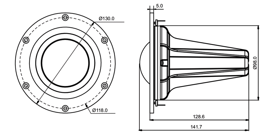 drawing & mounting du médium à dôme SB Acoustics Médium à dôme SB Acoustics Satori MD60N, impédance 6 ohm, 2.5 pouce