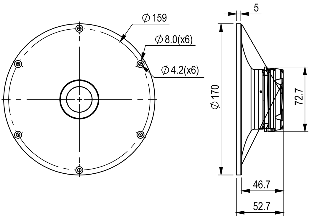 drawing & mounting du tweeter à dôme SB Acoustics Tweeter à dôme SB Acoustics SATORI TW29XNWG-4, impédance 4 ohm, bobine 29 mm
