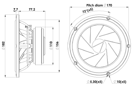 Image Dimensions & Montage haut parleur à cône ScanSpeak Haut-parleur ScanSpeak 18M/4631T00, 4 ohm, 18 cm