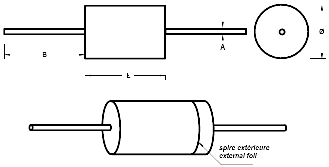 drawing & mounting du condensateur SCR Condensateur SCR SmartCap 9µF 450VDC, Ø38.8 x 22mm