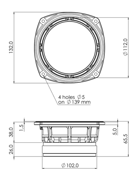 Image Drawing & Mounting haut parleur à cône Sica Haut-parleur Sica 5F1.5CP, 16 ohm, 5 pouce