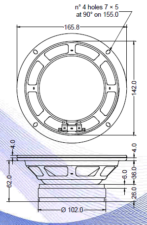 Image Dimensions & Montage haut parleur à cône Sica Haut-parleur Sica 6 E 1.25 CS, 4 ohm, 6.5 pouce