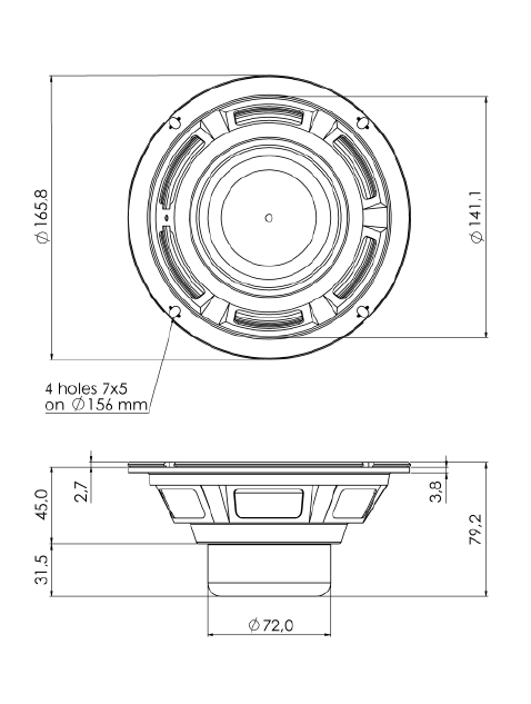 Image Dimensions & Montage haut parleur à cône Sica Haut-parleur Sica 6 L 1.5 SL, 8 ohm, 6 pouce