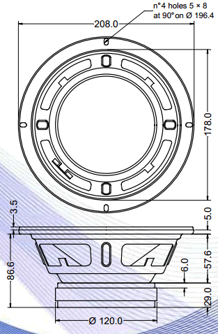 Image Dimensions & Montage haut parleur à cône Sica Haut-parleur Sica 8 E2 1.5 CS, 4 ohm, 8 pouce