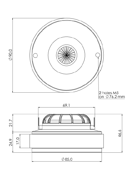 Image Dimensions & Montage moteur de compression Sica Moteur de compression Sica CD90.38/450, 16 ohm, gorge 1.0 pouce