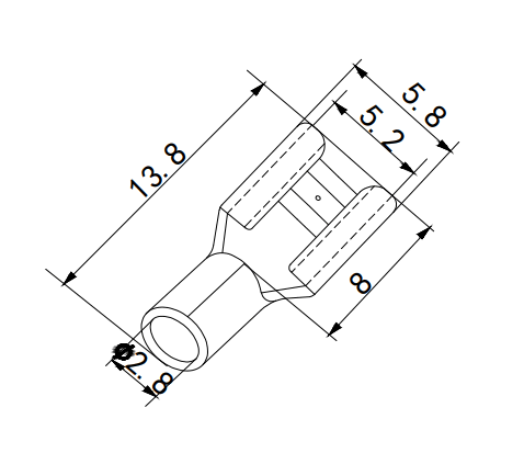 drawing & mounting du cosse plate TLHP Lot de vingt cosses plate femelle 4.8 mm acier plaqué-or isolées et repérées (10 rouge, 10 noir), à souder ou à sertir, pour conducteur jusqu'à 4 mm² (diamètre 2.8 mm)