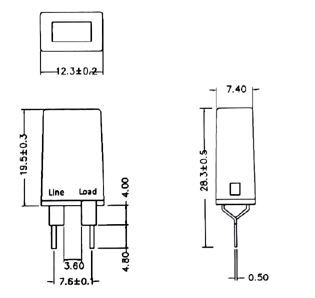 drawing & mounting du fusible TLHP Fusible réarmable 0.8A, pour protection haut-parleur