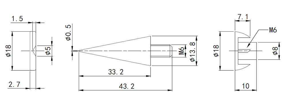 drawing & mounting du pointe/cône découplage TLHP Lot de 4 pointes de découplage avec écrou et insert, moyen diamètre, acier aspect plaqué or, longueur totale 43 mm, réglage entre de 34 et 40 mm