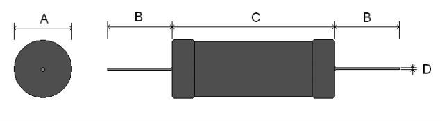 drawing & mounting du résistance TLHP Résistance non inductive haute précision TLHP Rni16 18 ohm 5%, 16w, 9x56 mm