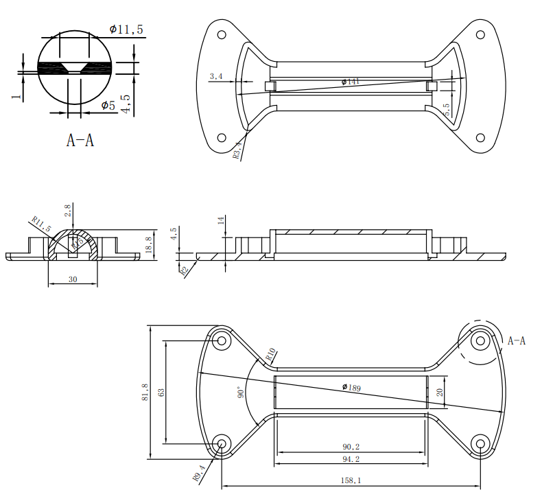 Image Drawing & Mounting (2/3) poignée TLHP Poignée encastrable ABS noir en deux parties, diamètre 191 mm, profondeur 67.6 mm