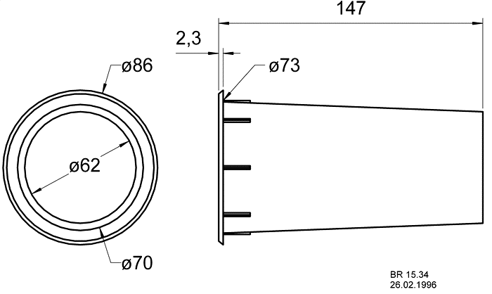 Image Dimensions & Montage event bass-reflex Visaton Tube 62 mm, longueur 147 mm, pour évent bass-reflex