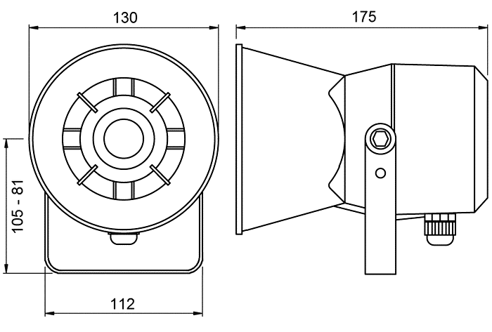 drawing & mounting du horn speaker Visaton Haut-parleur à pavillon Visaton DK 130 X, 130 mm, 100 V