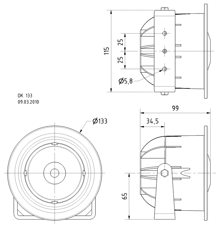 drawing & mounting du horn speaker Visaton Haut-parleur à pavillon Visaton DK 133 RAL 9010, 133 mm, 8 ohm