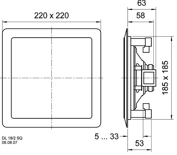 drawing & mounting du hp 100v Visaton Haut-parleur Visaton DL 18/2 SQ, 100V