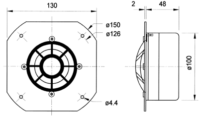 drawing & mounting du médium à dôme Visaton Medium à dôme Visaton DSM 50 FFL, 8 ohm, bobine 50 mm