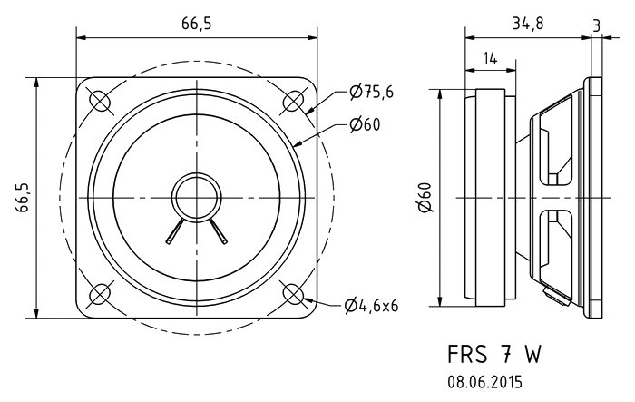 Image Dimensions & Montage haut parleur à cône Visaton Haut-parleur large-bande Visaton FRS 7 W, 8 ohm, 66.5 x 66.5 mm