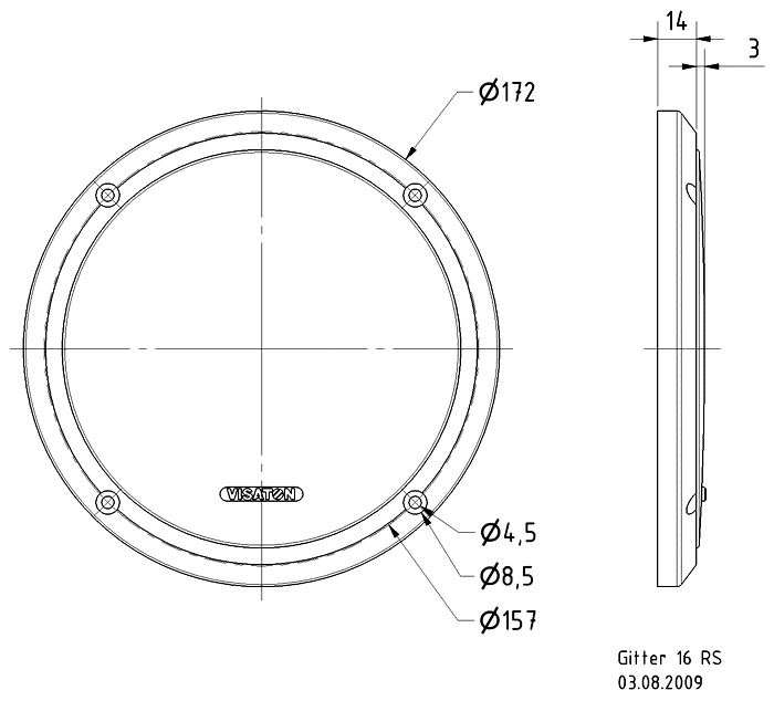 drawing & mounting du grille Visaton Grille Visaton 176 mm, pour FX 16