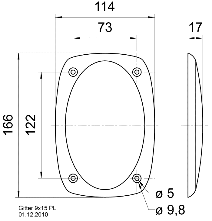 drawing & mounting du grille Visaton Grille Visaton 114 x 166 mm, pour DX 4X6 P et FR 9.15