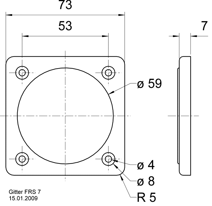 Image Drawing & Mounting grille Visaton Grille Visaton 73 x 73 mm, pour FRS 7 S, FRS 7, FR 7, FRS 7 W et FRS 7 A