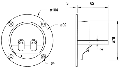 Image Dimensions & Montage bornier enceinte Visaton Bornier d'enceinte rond Visaton ST 77, 2 pôles, diamètre 104 mm