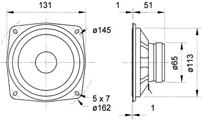 Image Dimensions & Montage haut parleur à cône Visaton Haut-parleur Visaton WS 13 E, 8 ohm, 131 x 131 mm