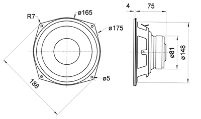 drawing & mounting du haut parleur à cône Visaton Haut-parleur Visaton WS 17 E, 8 ohm, 188 / 165 mm